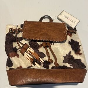 Jen & Co Brown faux Cowhide Drawstring mini backpack Bag - NWT